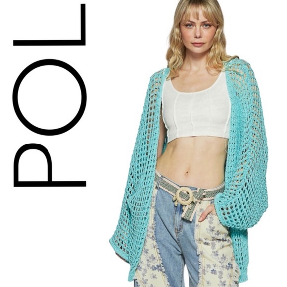 POL Sweaters - POL Aqua Crochet Open-Front Cardigan NWOT